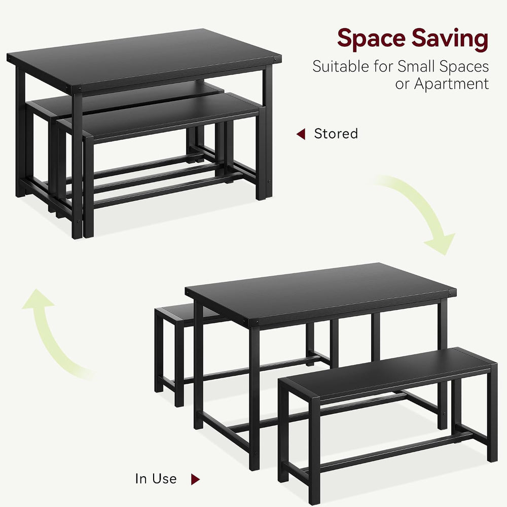 IDEALHOUSE Dining Table Set for 4, Kitchen Table with Benches, Rectangular Di...