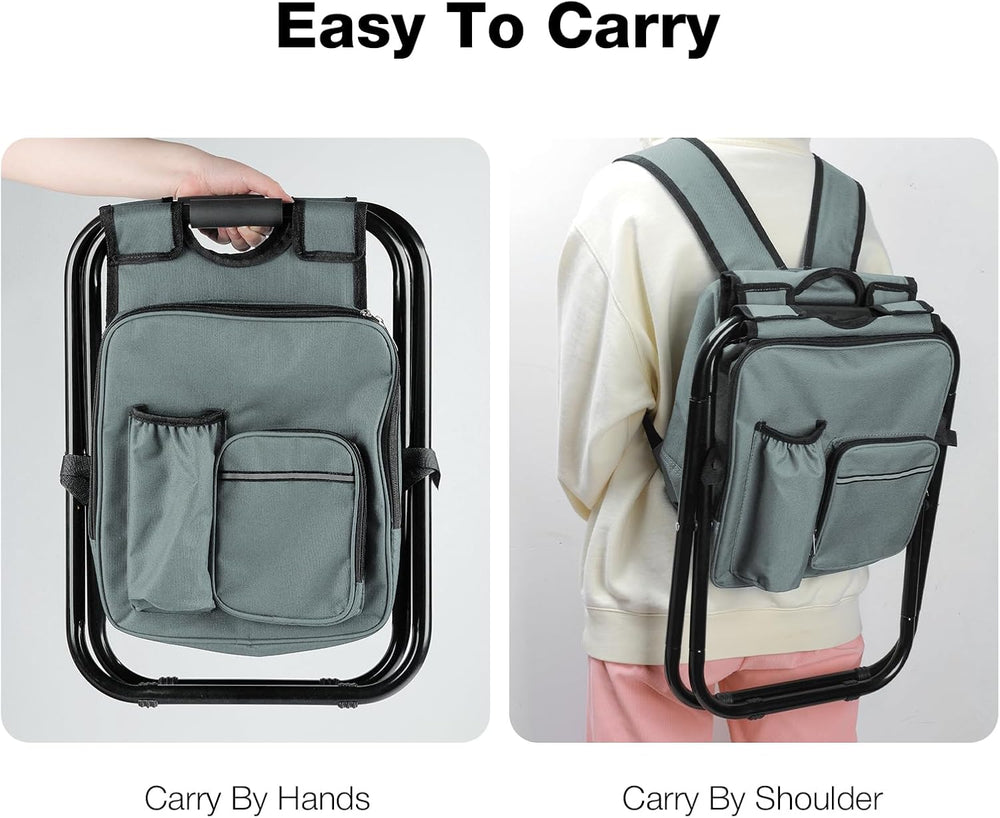 Portable Backpack Stool Cooler, Folding Seat Backpack Chair, Gray