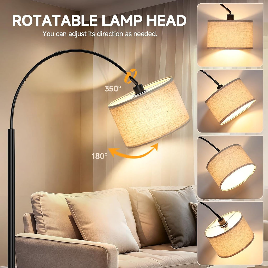 Arc Floor Lamps for Living Room, Black Standing Lamp with Linen Shade