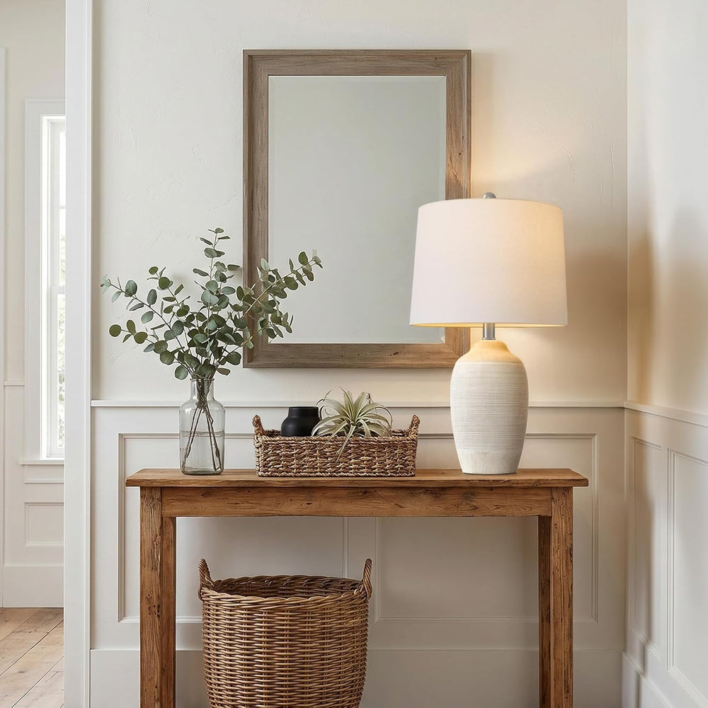 24.5" Ceramic Table Lamp for Living Room with Pre-Attached Shade