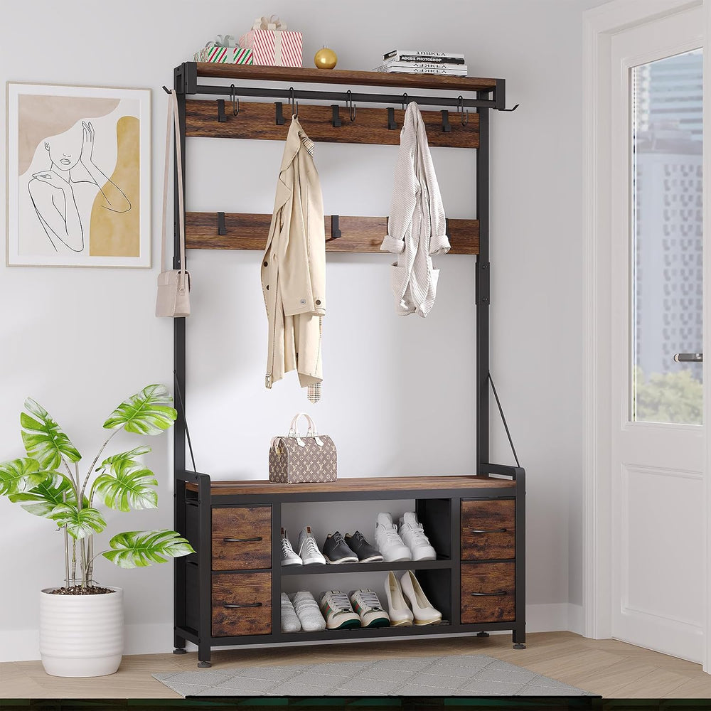39" Hall Tree with Storage Coat Rack freestanding Entryway Furniture Ben...