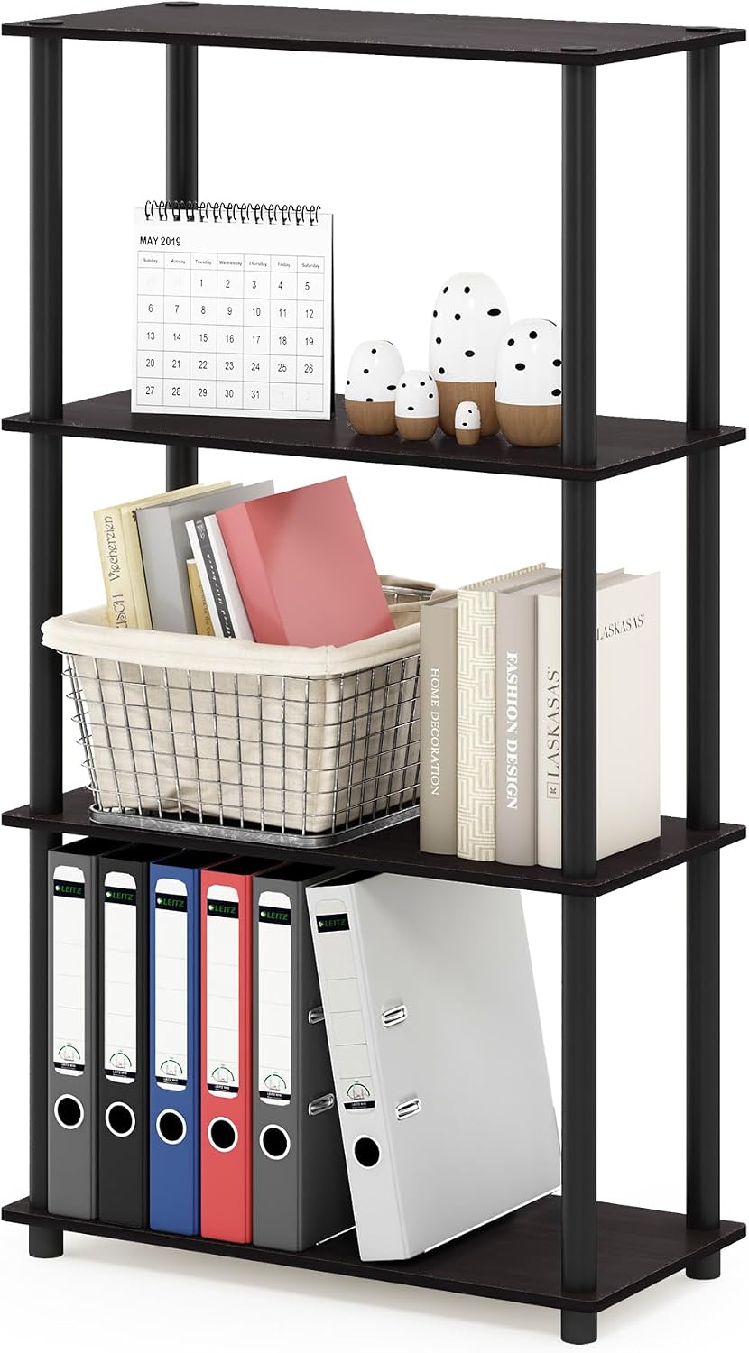 Furinno Turn-N-Tube Toolless 4-Tier Storage Shelves, Walnut
