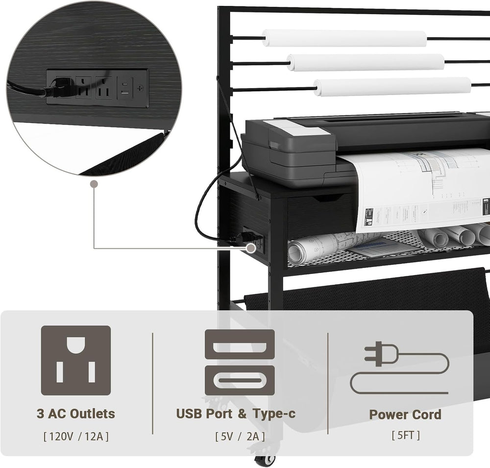 Natwind Wide Format Printer Stand, Plotter Workbench Table,Black