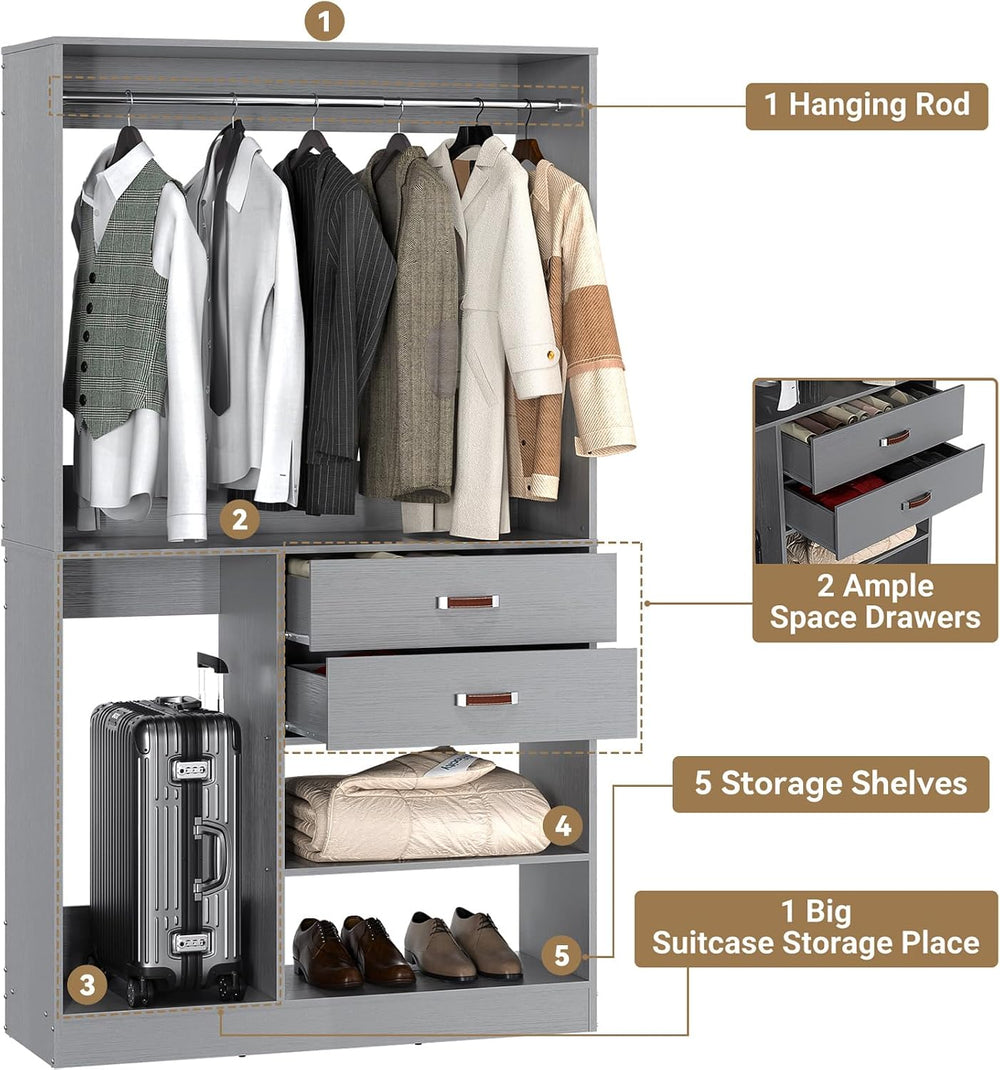 Armocity Closet System with Suitcase Storage, 40 Inches Stand-alone Wardrobe ...