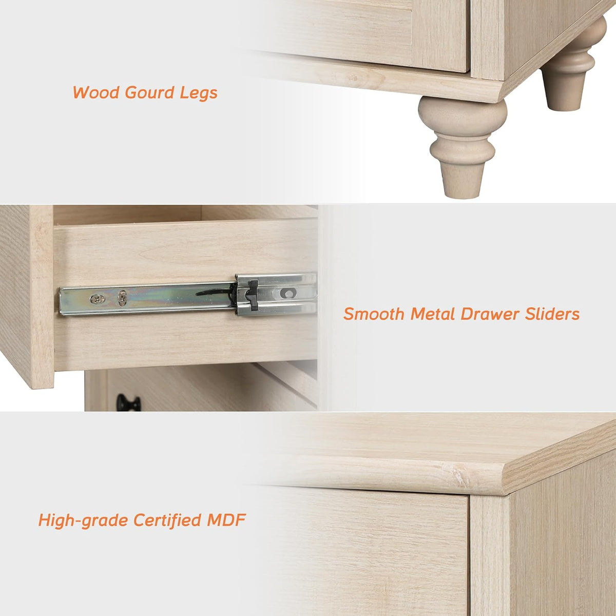 wampat farmhouse buffet cabinet with doors & drawer, close-up detail