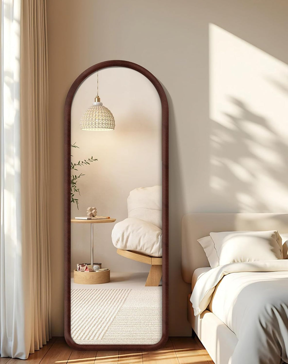 Delma Arched Full Length Mirror, Free Standing Floor Velvet Finish Frame Mirr...