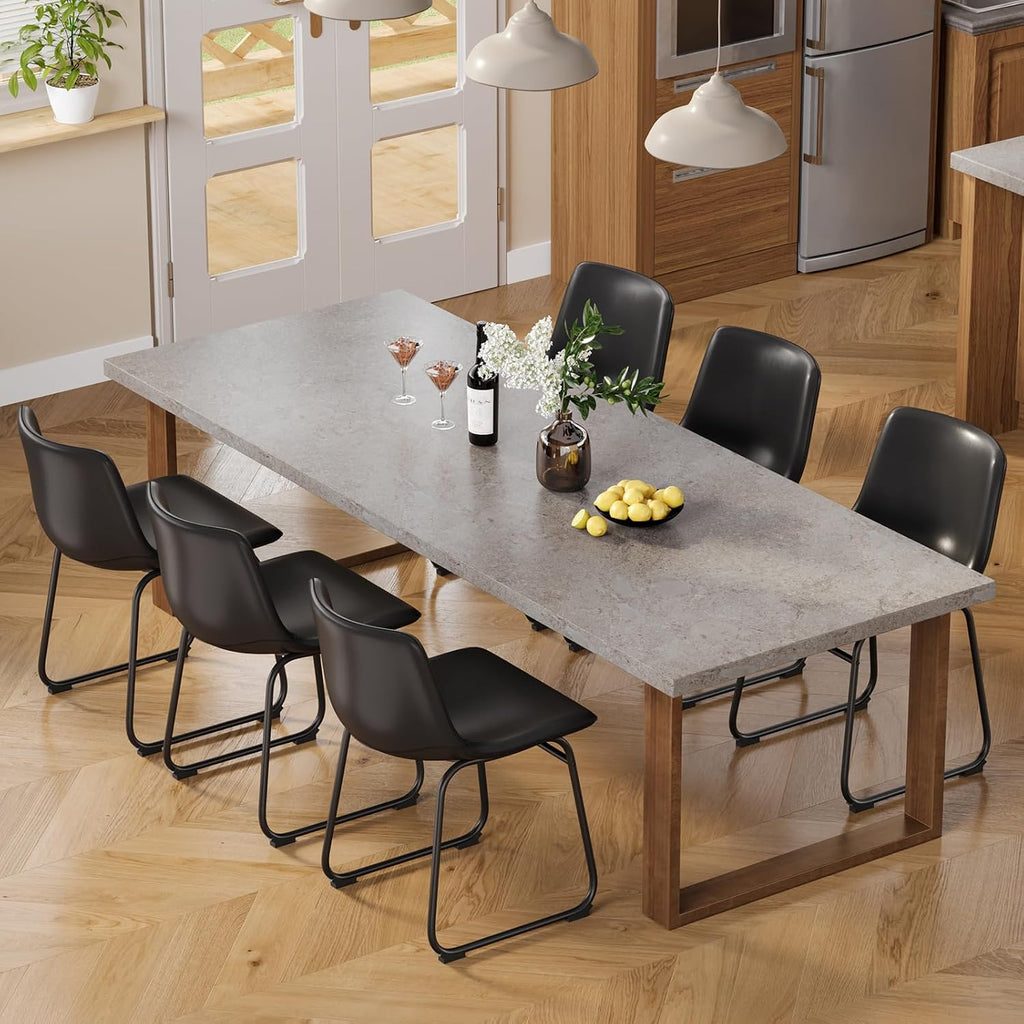Dining Chairs Set of 2, 18in PU Leather Modern Kitchen Chairs, Black