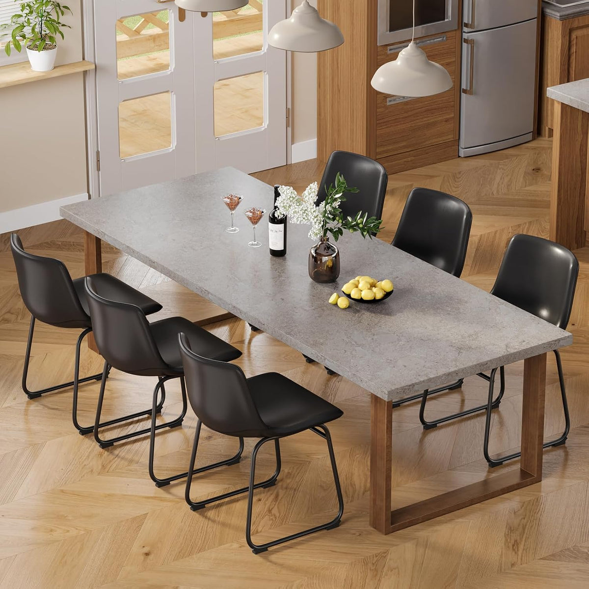 Dining Chairs Set of 2, 18in PU Leather Modern Kitchen Chairs, Black