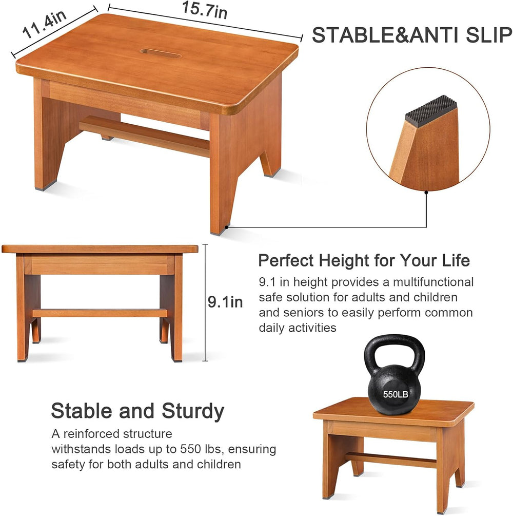 HouseJoy Wooden Step Stool for Adults: 9.1" High One Step Stool Nonslip