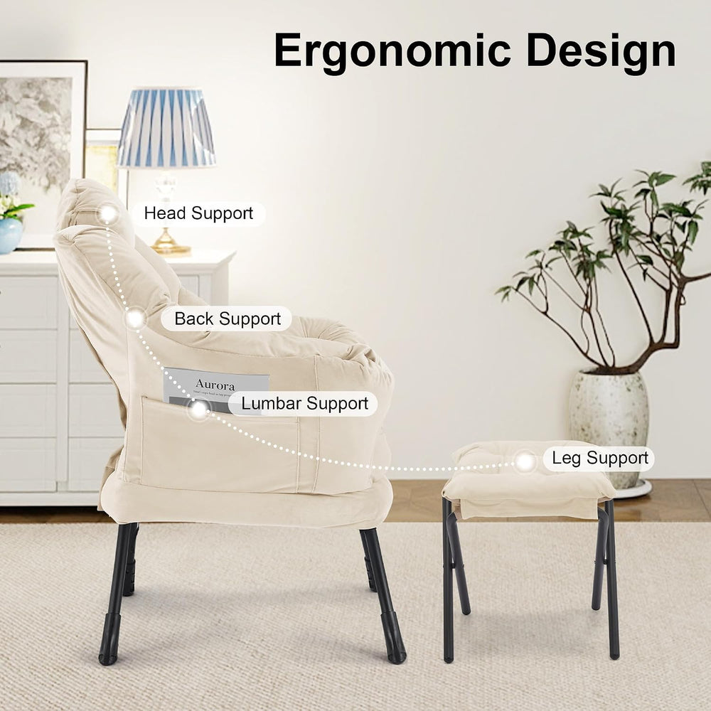 SAETSFEG Lazy Chair with Ottoman, Modern Accent Lounge Chair with Side Pocket...