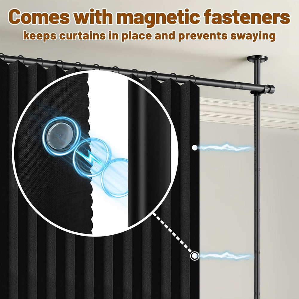 AJAZZ Room Divider Curtain (Black, W100 x L84 in, 1 Panel)+ Tension Curtain R...