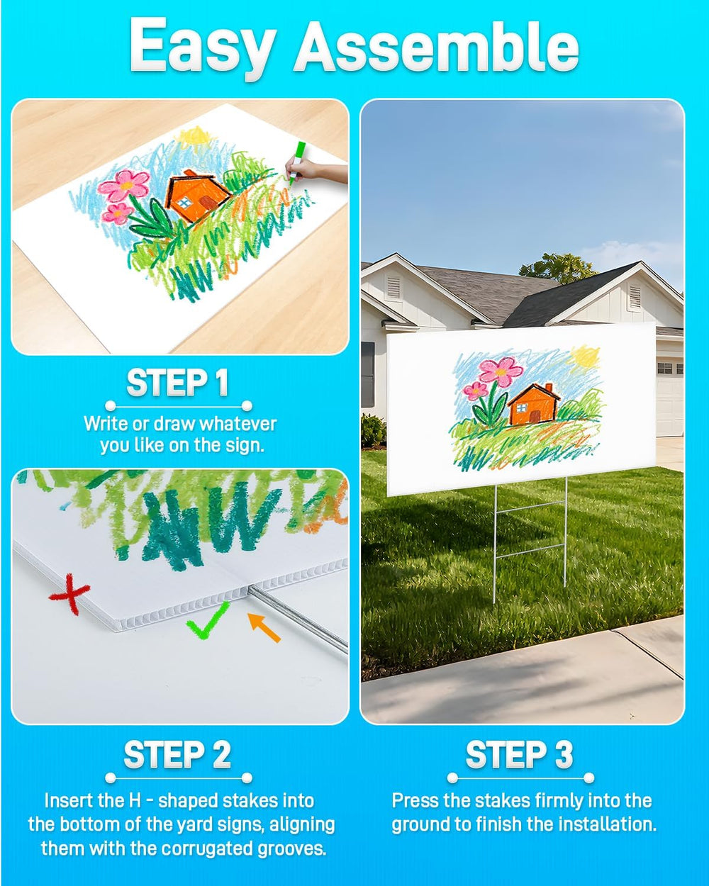 Mulctun 24"x36" 5mm Blank Yard Signs with Stakes,6Pcs Corrugated Pl...