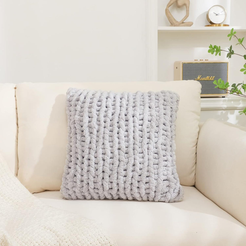 Grey Chunky Knit Throw Pillow Covers 1PC 18"×18"