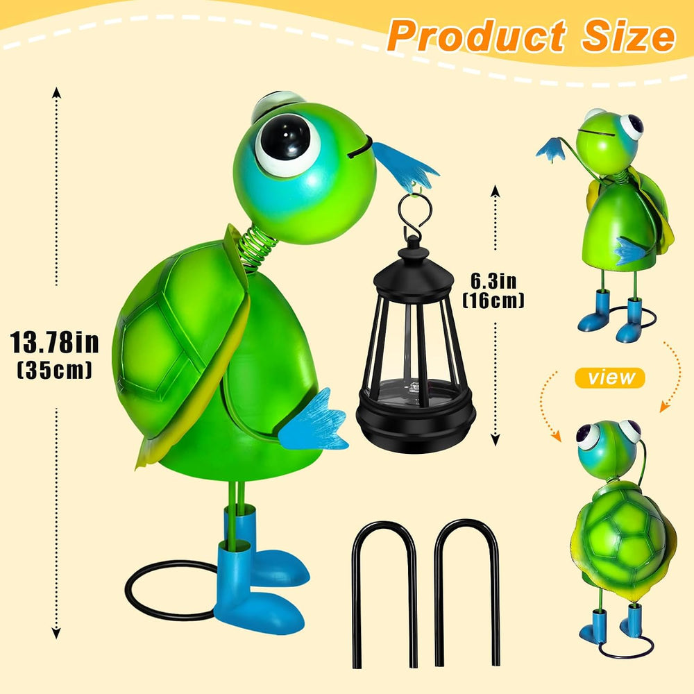 Solar Garden Lights 13.78in Metal Turtle Statue with Solar Lantern Lights