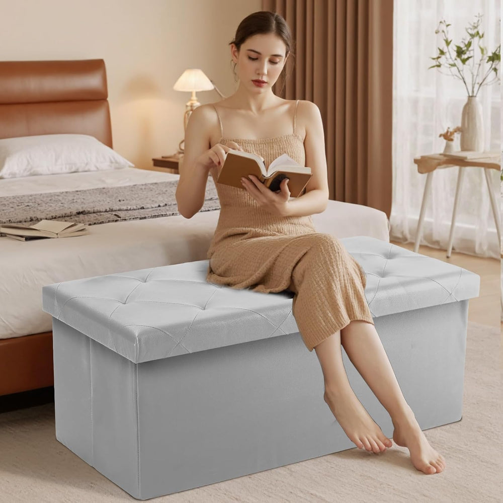 DUMOS 43 Inch Folding Storage Ottoman Bench, Large Ottoman with Storage