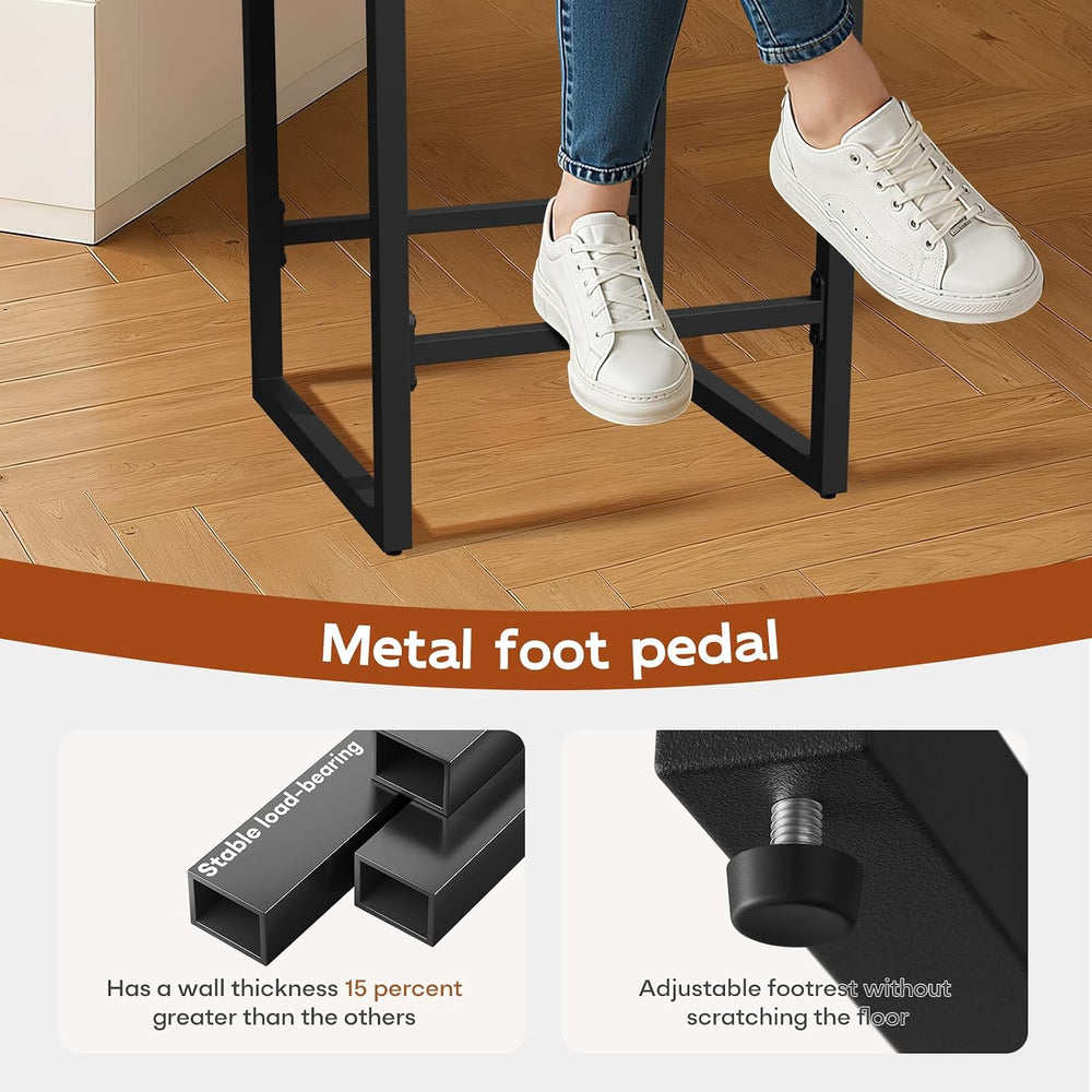 24" Black Counter Height Bar Stools Set of 4, Double-Layer Seat