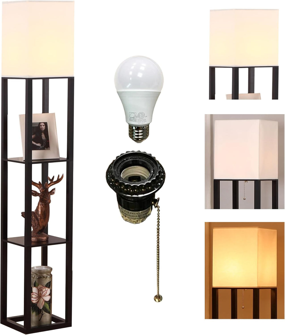 Floor Lamp,Lamp with Shelves,Floor Light for Living Room,Bedroom,Wood,Black