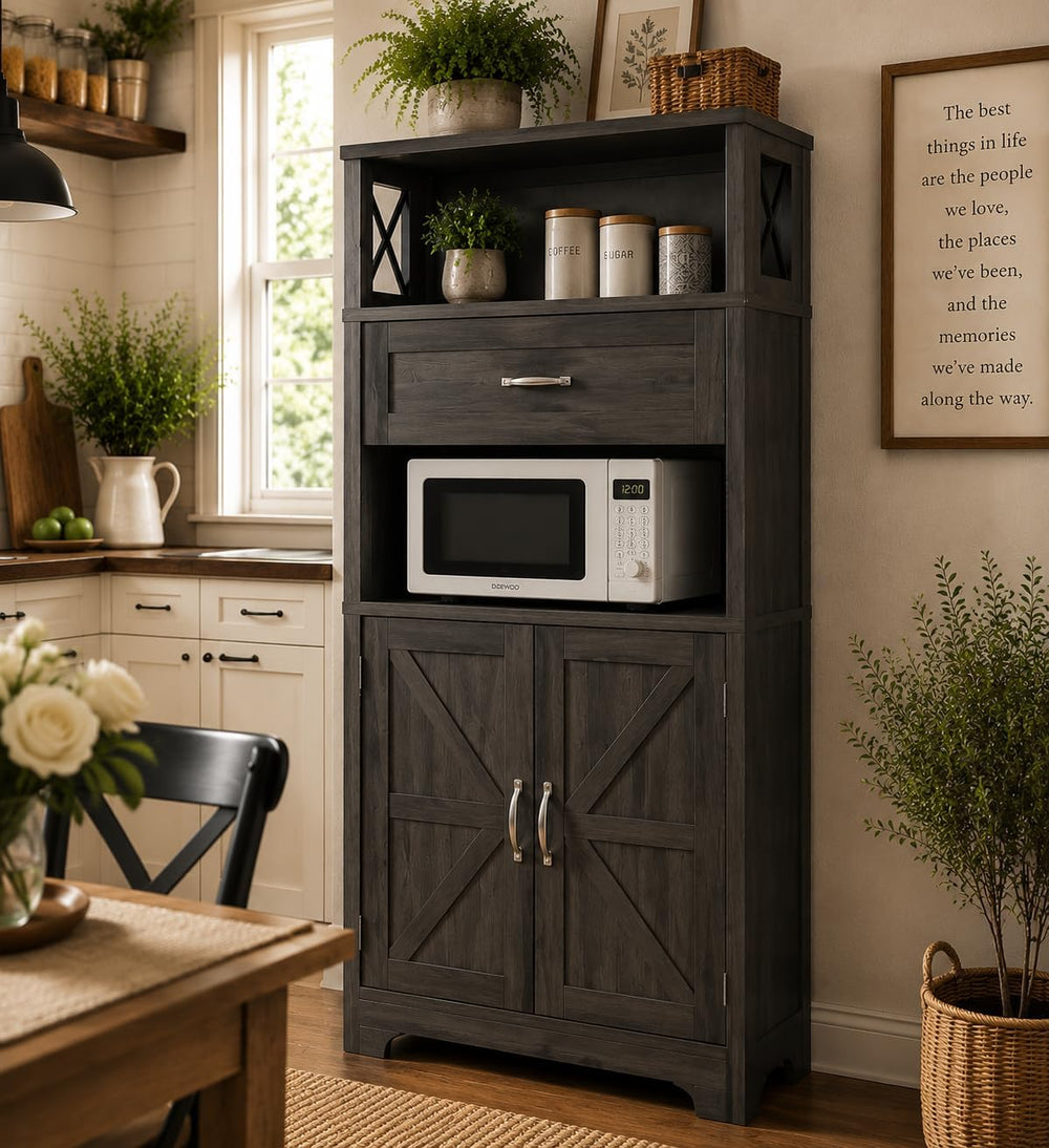 Saudism 55" Pantry Storage Cabinet with Drawers and Barn Doors