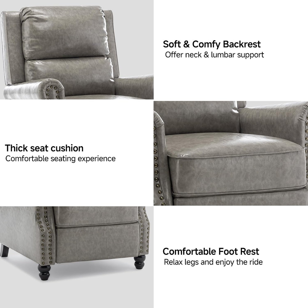 Pushback Recliner Chair, Modern Faux Leather Wingback Recliner, Gray