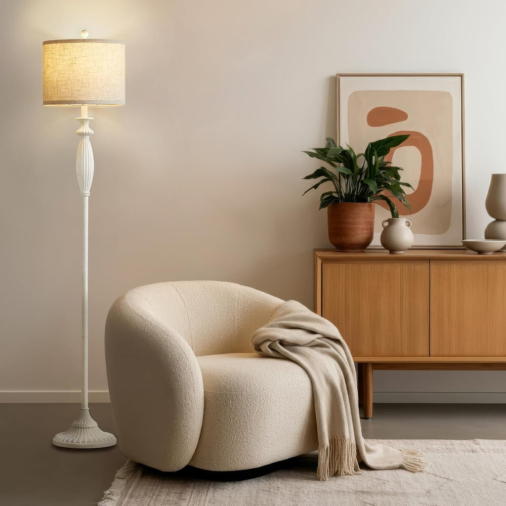 63.8" Vintage Floor Lamp, Rustic Standing Lamp with Oatmeal Linen Shade