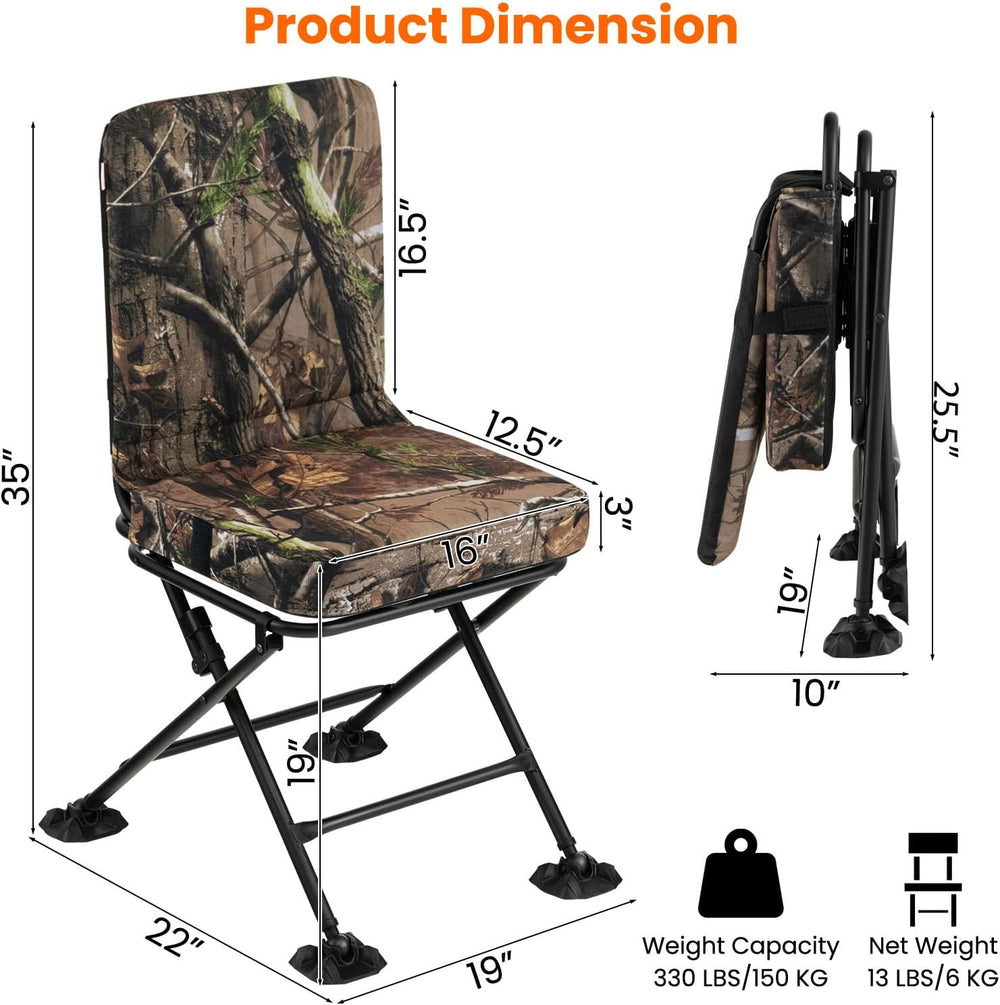 GYMAX Hunting Chair, 360 Degree Swivel Hunting Blind Chair w/ 3’‘ Oversized D...