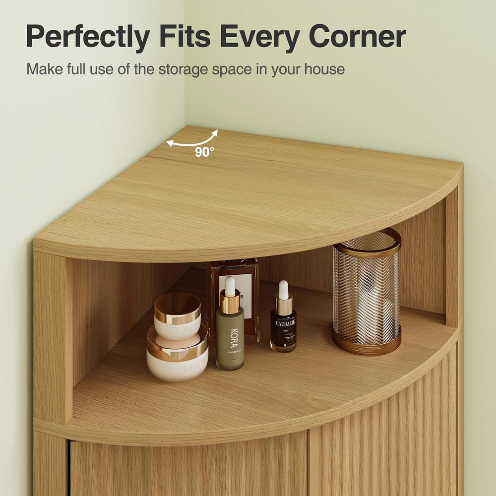 FiveWillowise Fluted Corner Cabinet, Natural