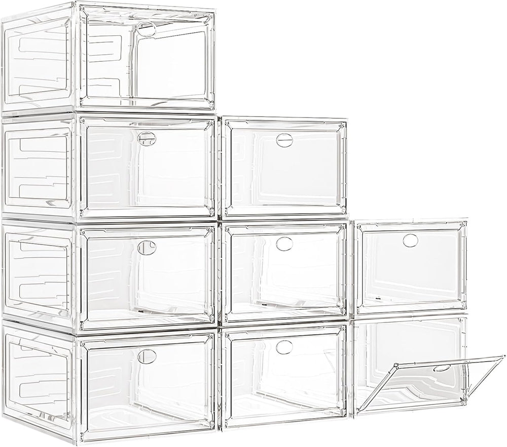 Large Thick Clear Shoe Organizer, Magnetic Door Stackable Shoe Storage Box