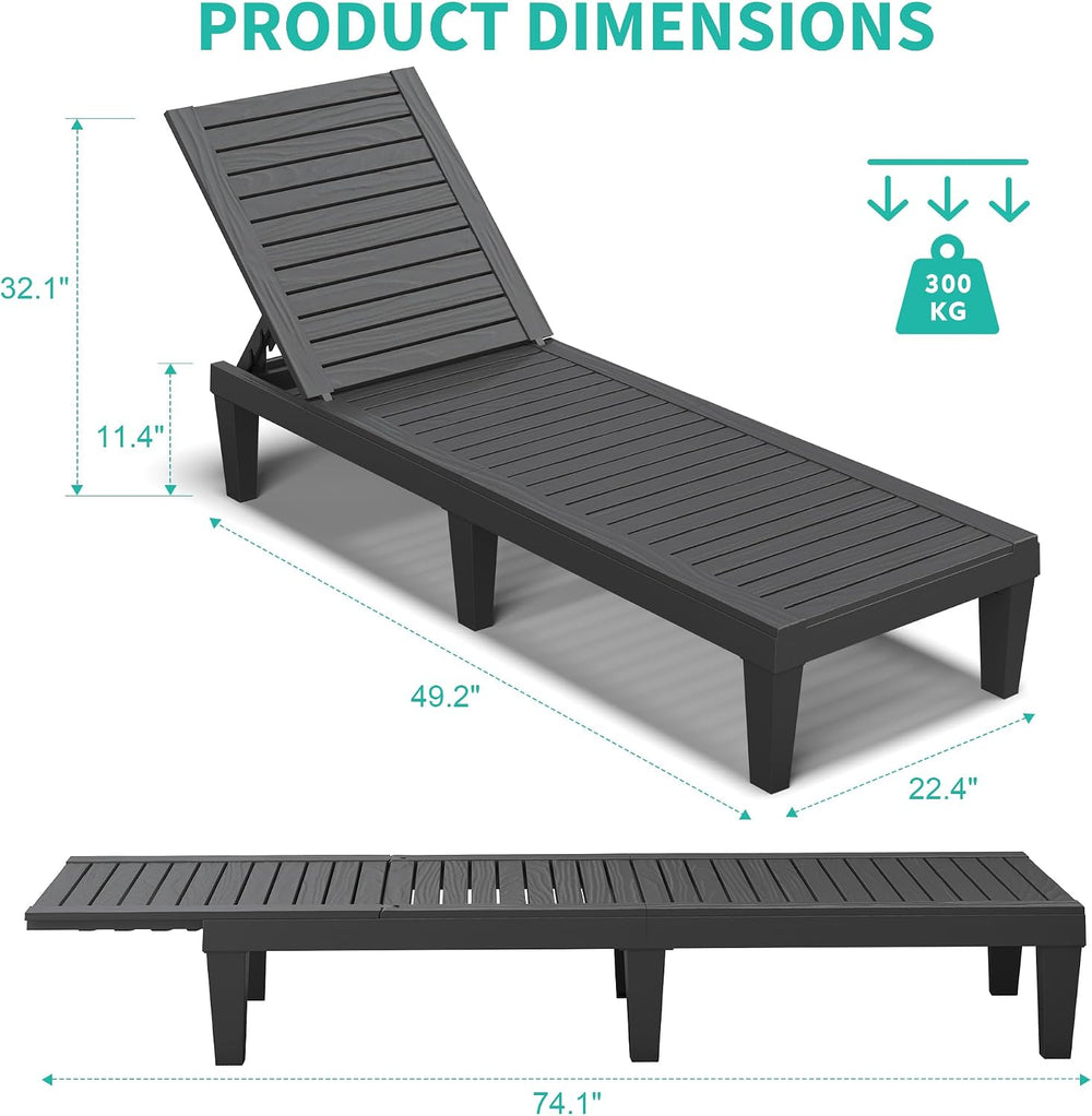 Outdoor Chaise Lounge Chairs Set of 2, Texture Black