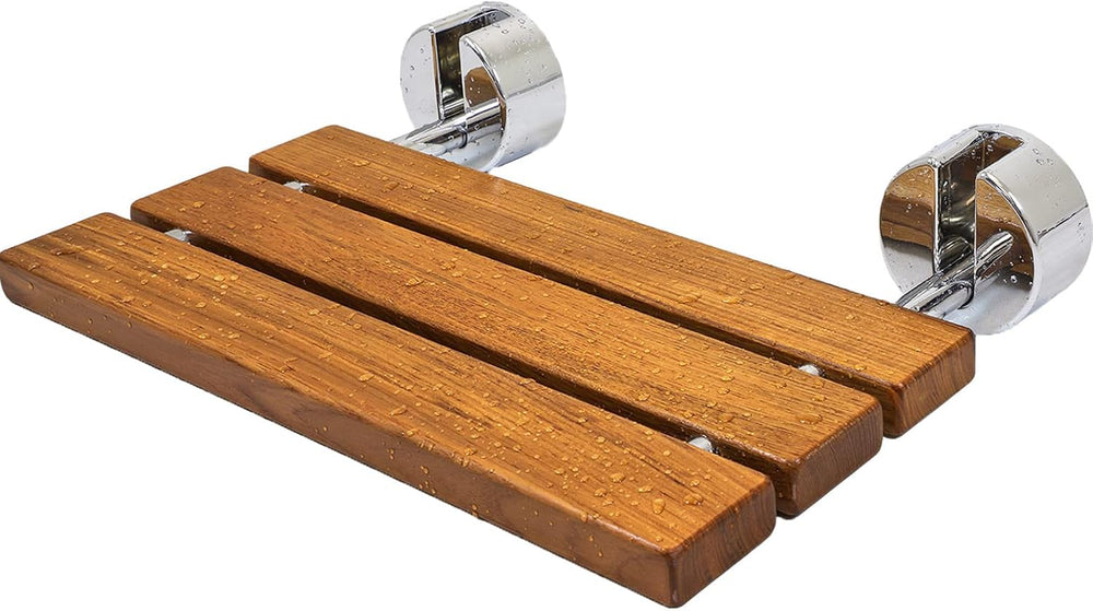 HomeAesthetics 20" Teak Wood Folding Wall Mounted Shower Seat Bench, Med...