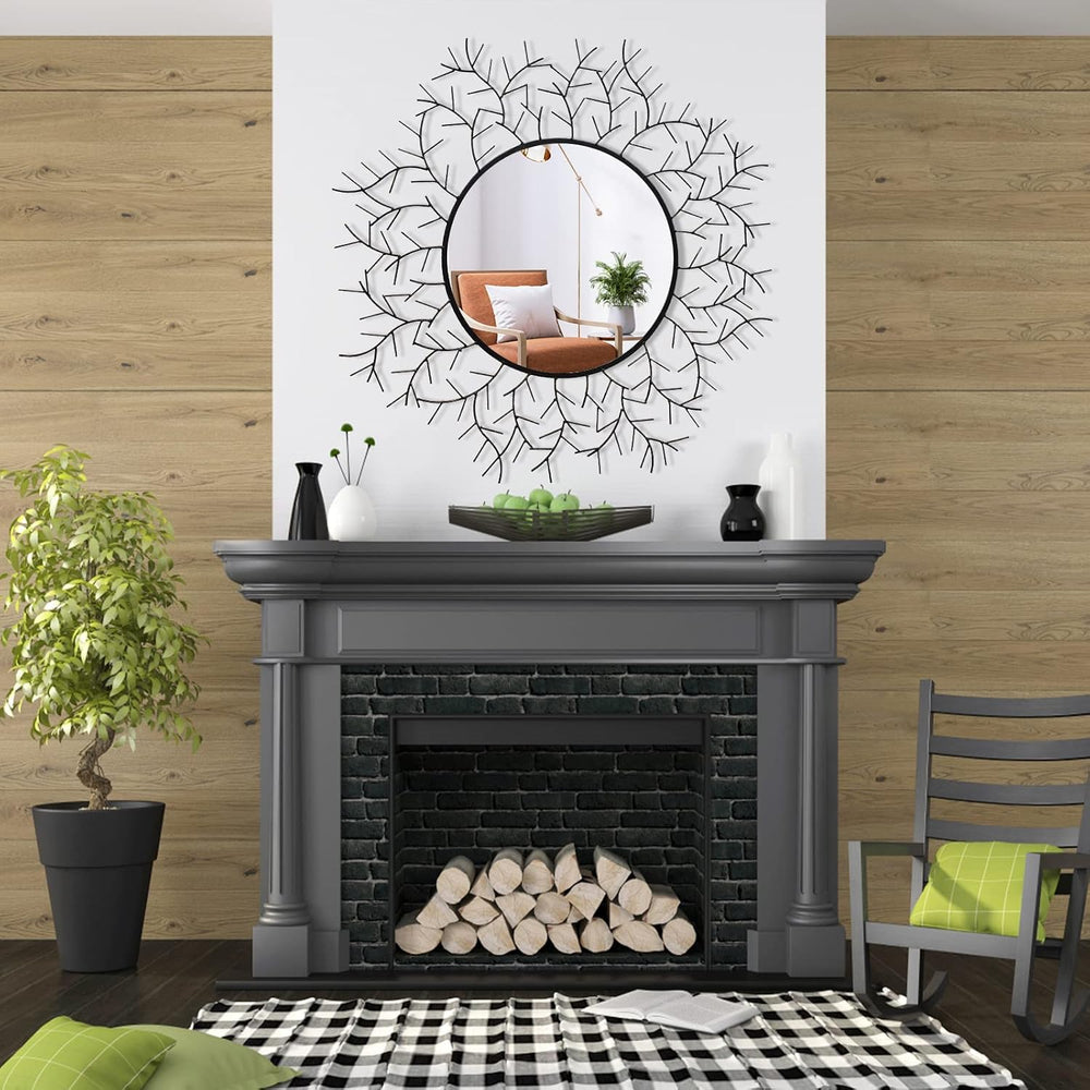 POZINO Round Wall Mirror, 30 Inch Circle Mirrors for Wall Decor, Black Metal ...