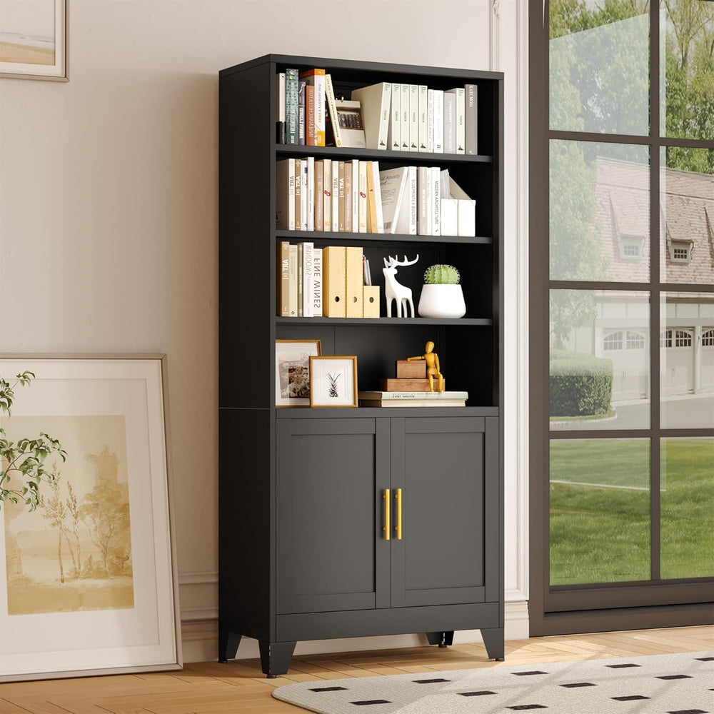 erosoei 71" H Tall Metal Bookcases and Bookshelves with 2 Doors and Adju...