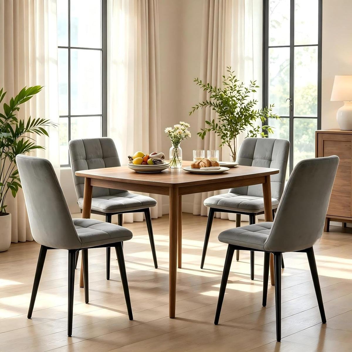 Velvet Dining Chairs Set of 4,Upholstered Gray Dining Room Chairs