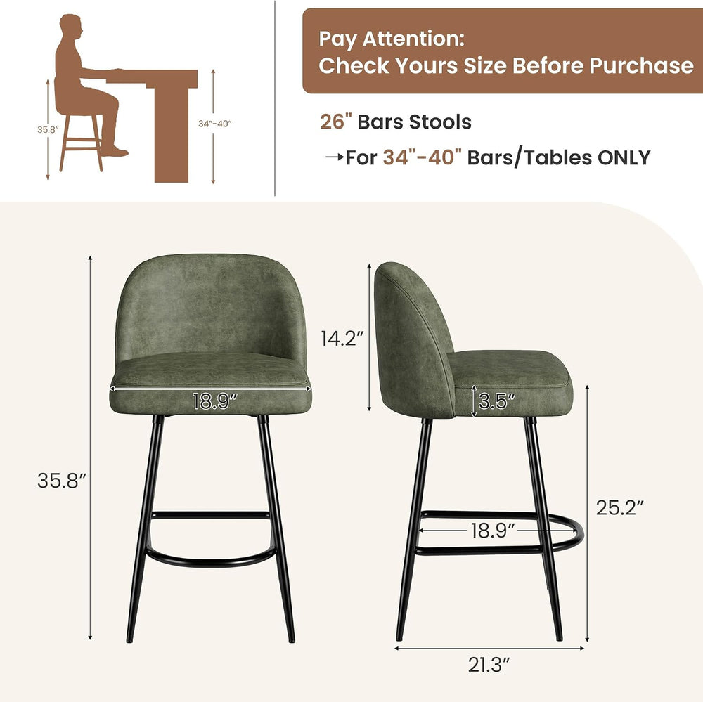 Garvee 26'' Bar Stools Set of 4, Counter Stools with Back & Thick...