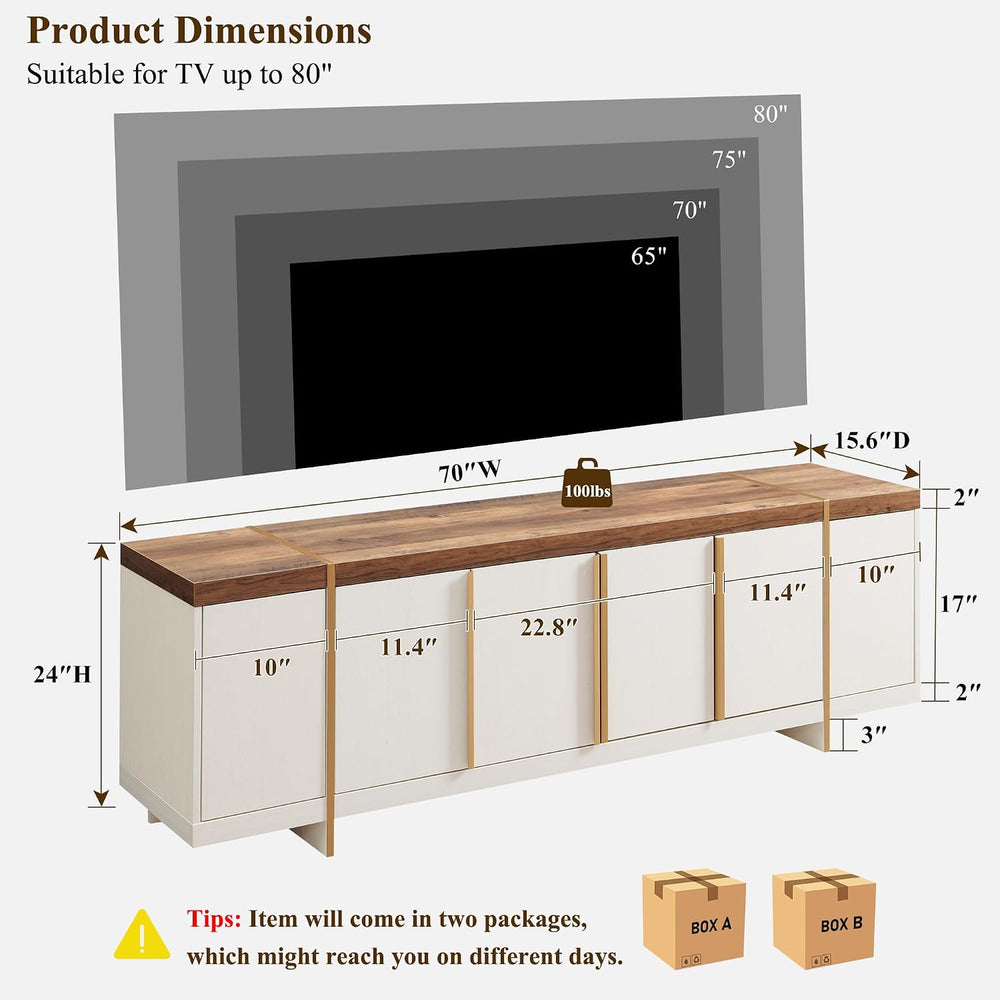OKD Modern 70" Media Console TV Stand for 80" TVs,Large Concealed S...