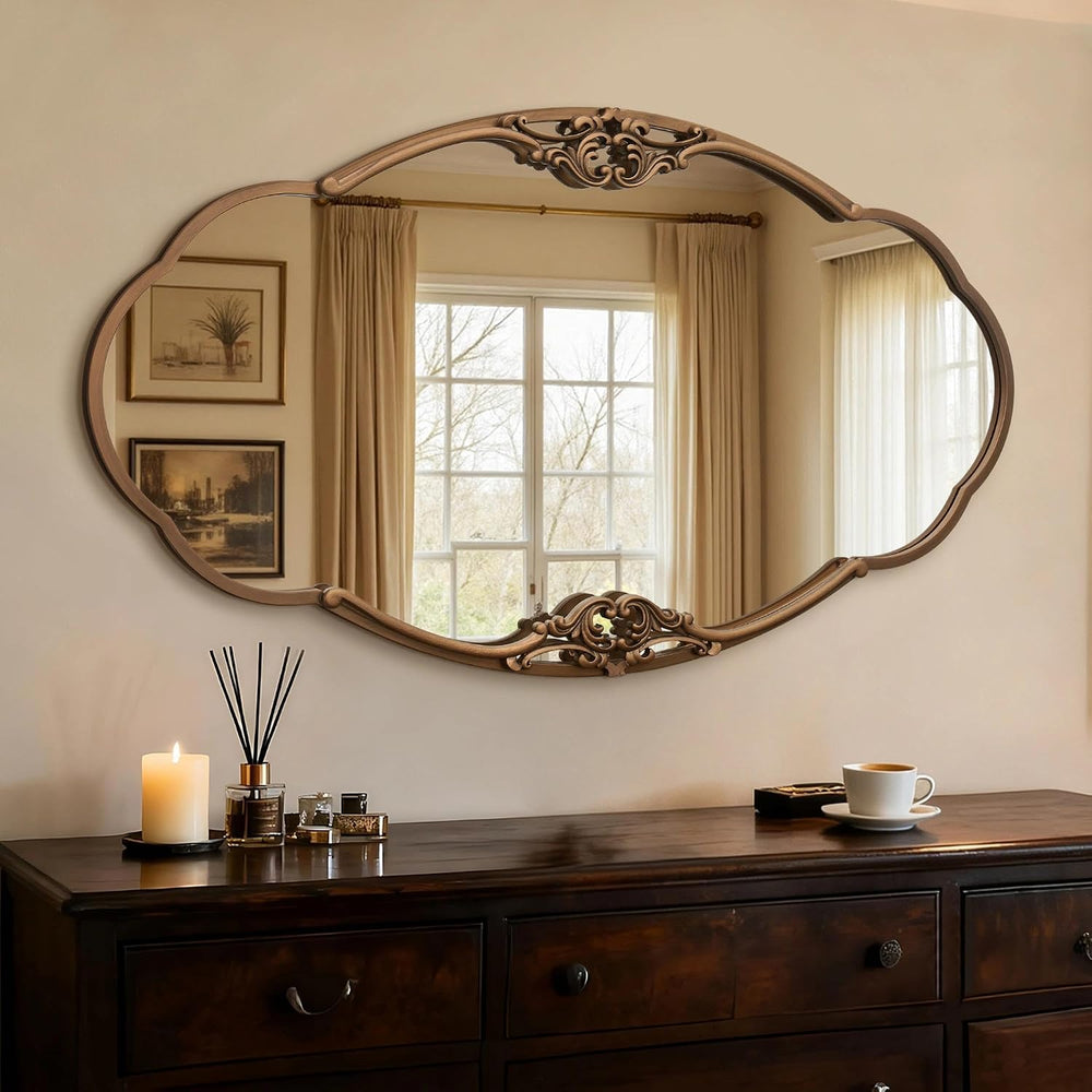 Besdomus Oversize Gold Oval Mirror: 48"x26" Large Antique Ornate Mi...