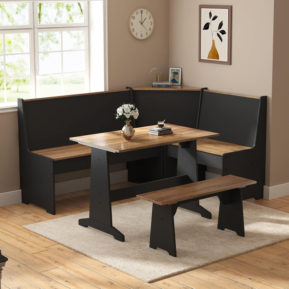 AMERLIFE 3-Piece Breakfast Nook Dining Set with Storage, Black Oak