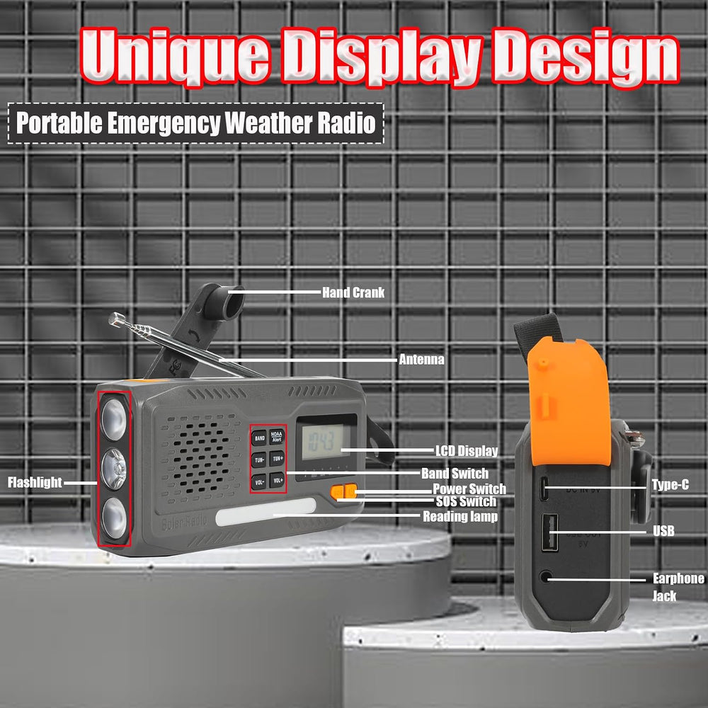 Emergency Hand Crank Radio, 7400mWh Solar Weather Radio with AM/FM/NOAA, Batt...