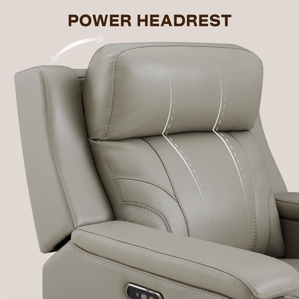 Watson & Whitely Genuine Leather Recliner Lay Flat W Power Headrest Grey