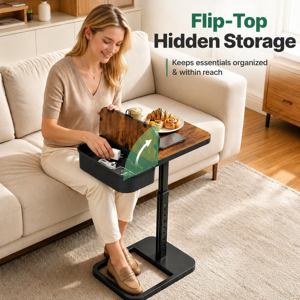 Kitstorack TV Tray Table with Flip-Top Storage, Adjustable Height