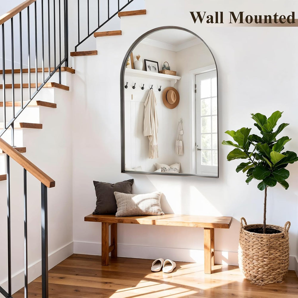 48"x30" Black Arched Mirror, Arched Wall Mirror with Metal Frame, W...
