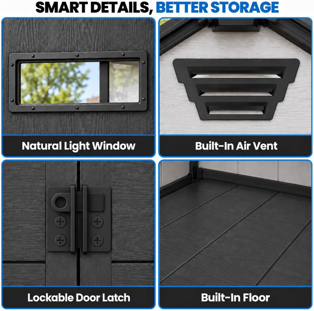 4x6 FT Resin Storage Shed with Floor, Window & Lockable Door