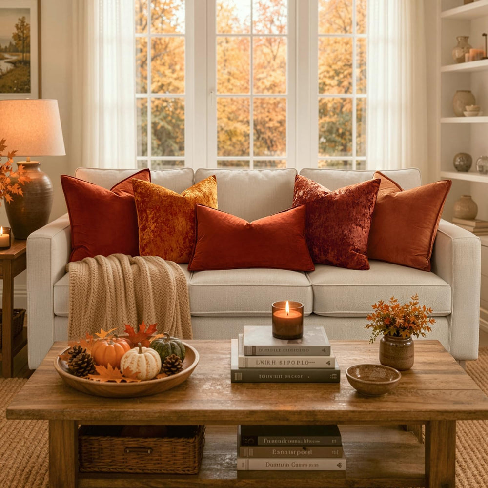 MIULEE Fall Velvet Throw Pillow Covers Rust 24x24 inch Set of 2
