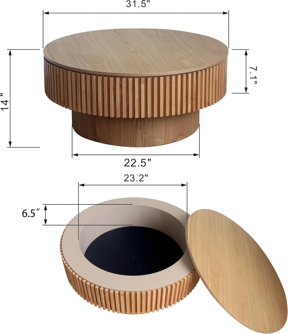 31.5''Round Coffee Table with Storage, Modern Luxury Circle Drum Cent...