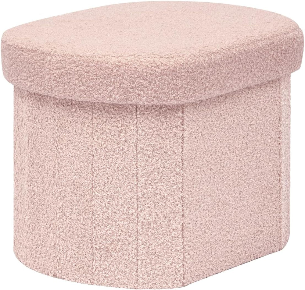 B FSOBEIIALEO 16.14" Boucle Storage Ottoman Cube for Dorm Room, Pink