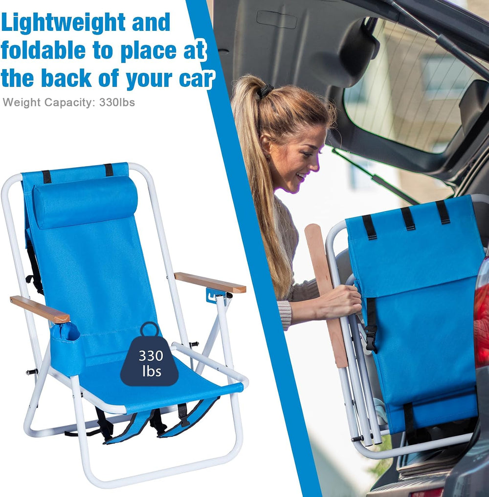 Outvita Folding Beach Chair Adjustable Headrest w/4 Flexible Tilt Angle 2