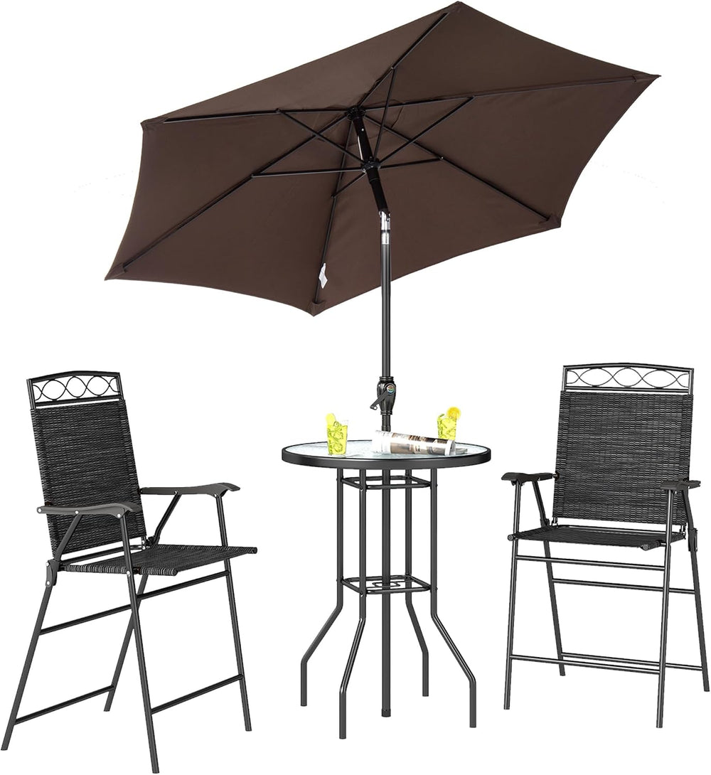 Outsunny 4 Piece Outdoor Patio Dining Furniture Set, 2 Folding Chairs, Adjust...