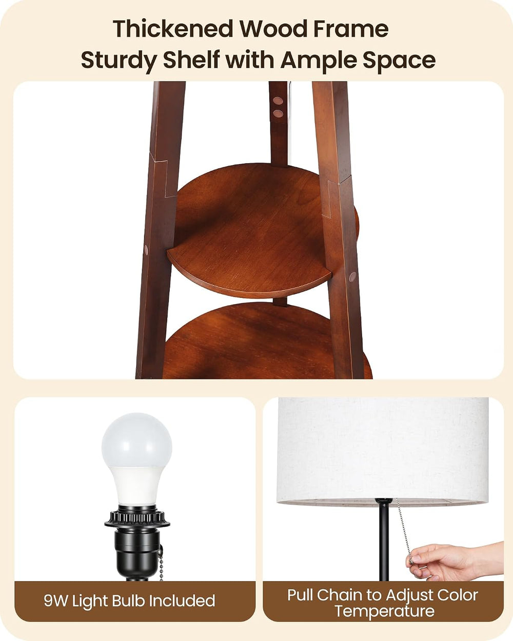 Floor Lamp for Living Room, Standing Lamp with 3 Shelves