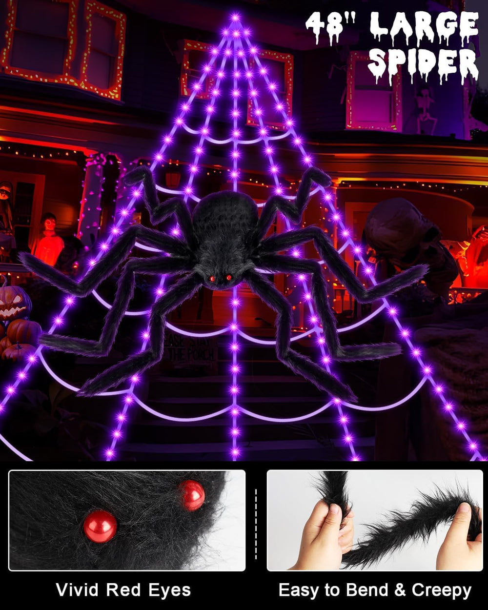 Brighter Spider Webs Halloween Decorations Lights,Halloween Decor