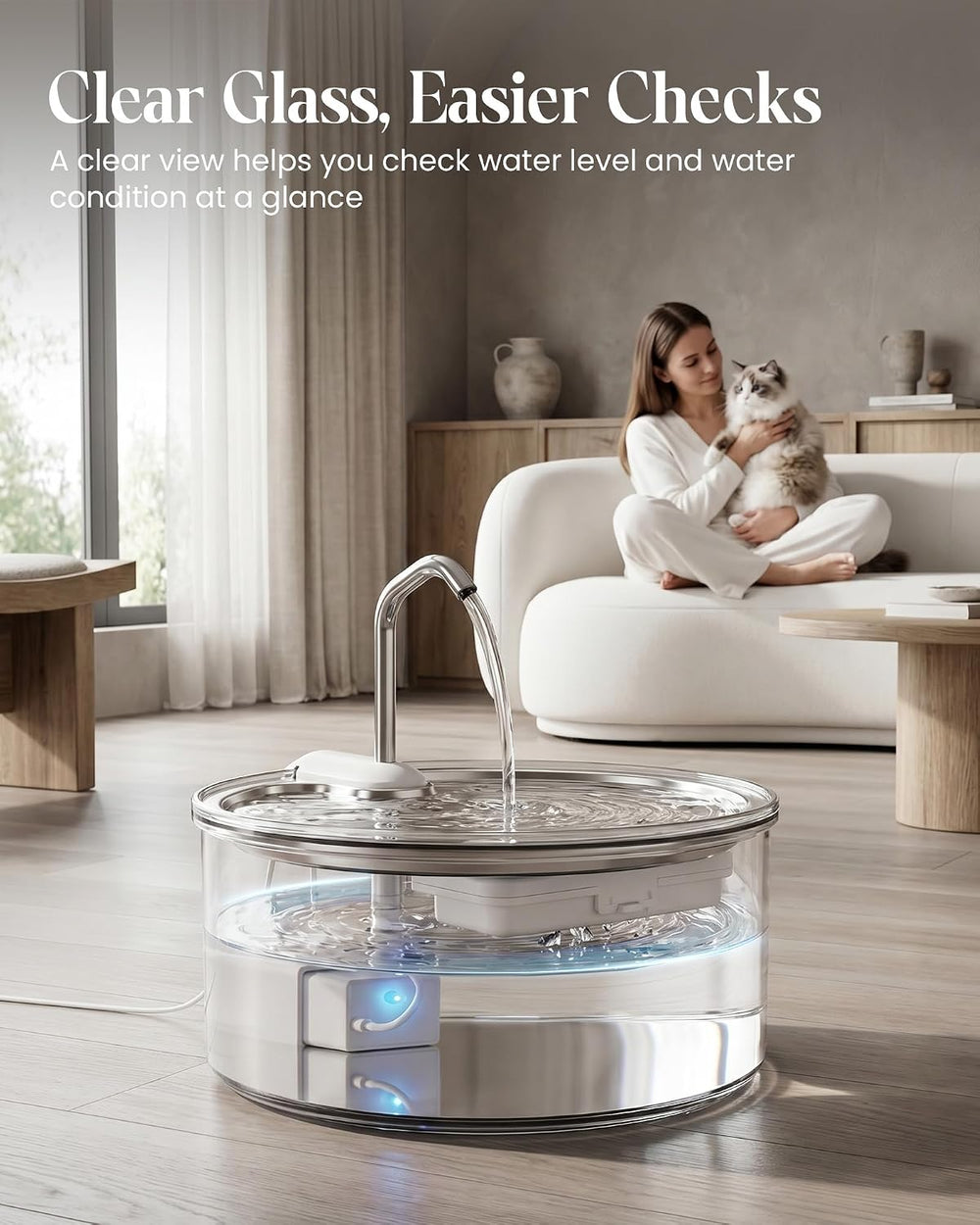 Tomxcute Glass Cat Water Fountain, 108oz Quiet Pet Dispenser for Drinking