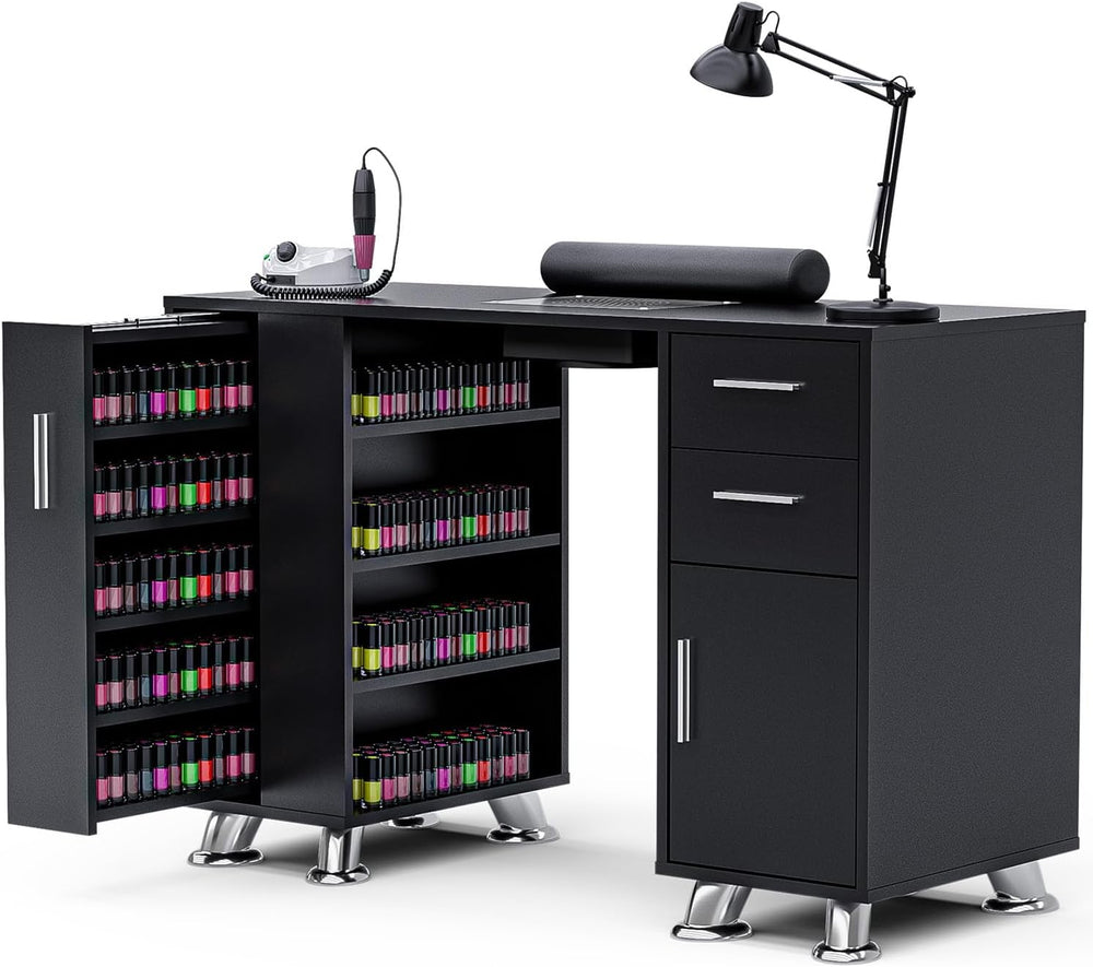 Manicure Table with Dust Collector, Large Storage Nail Desk (Black)